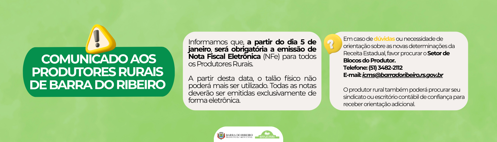 COMUNICADO AOS PRODUTORES RURAIS  DE Barra do Ribeiro